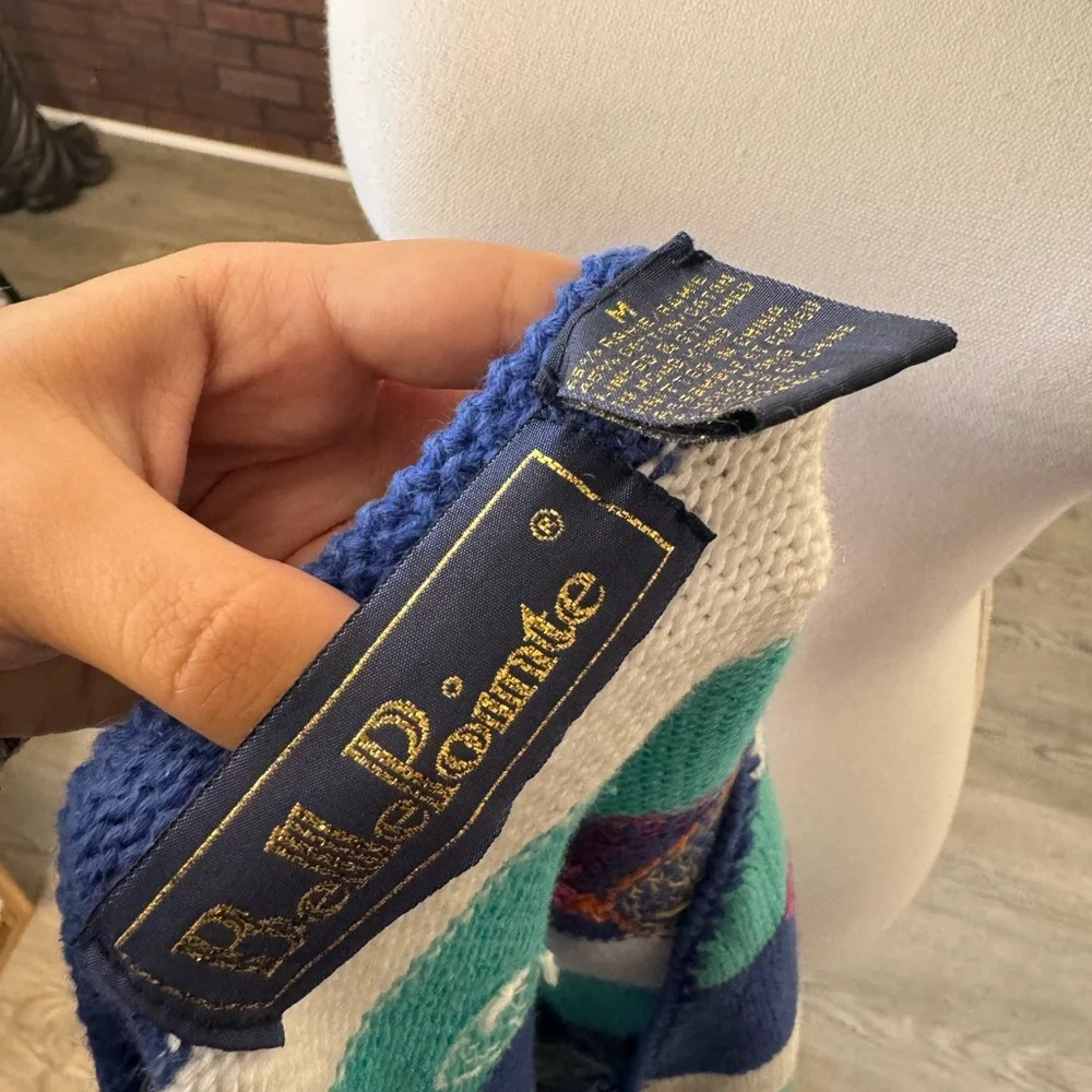 BellePointe Tropical Fish Sequin‎ Zip Sweater Vest Blue Striped Medium